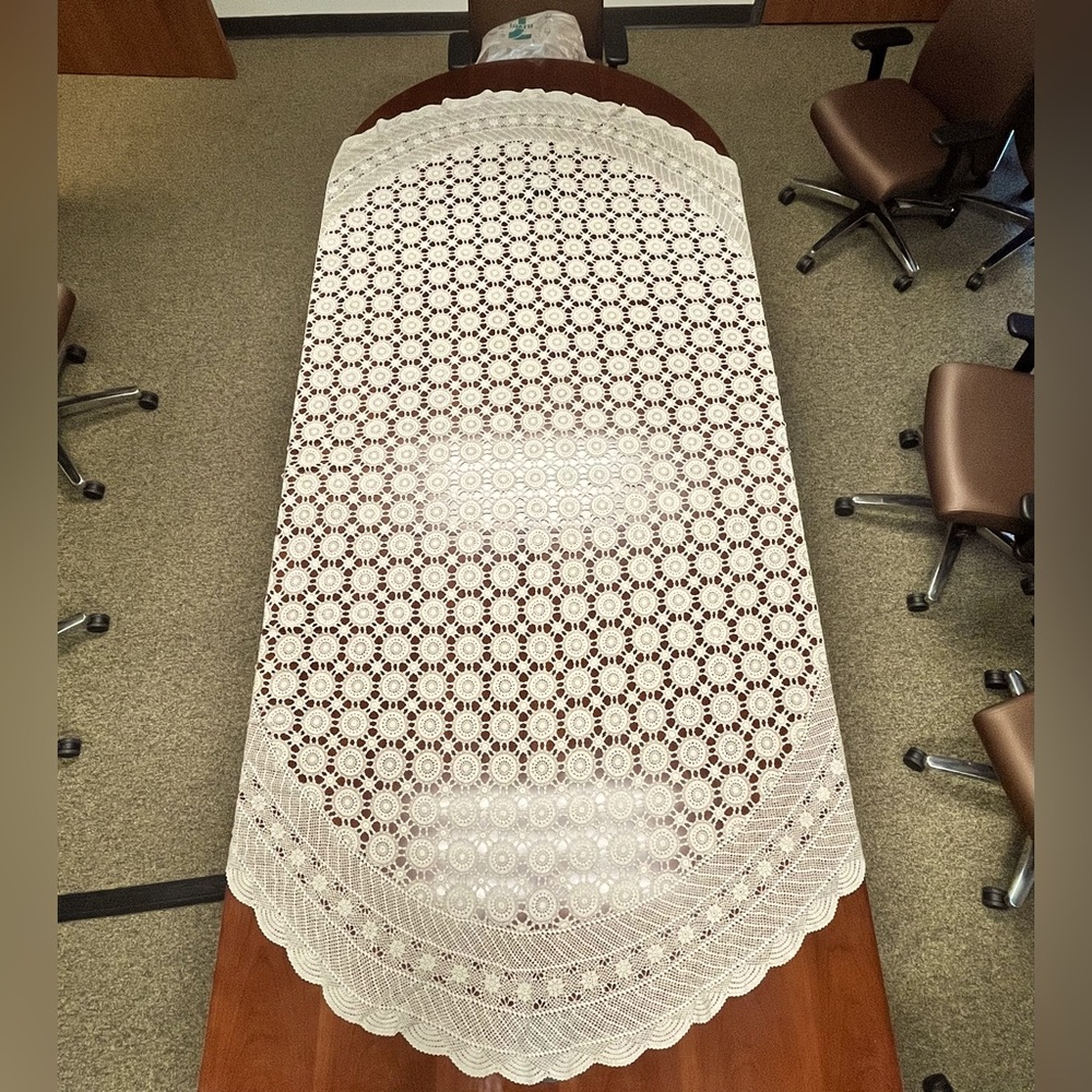 Vintage Large Oblong Lace Crocheted Doily Tablecloth
